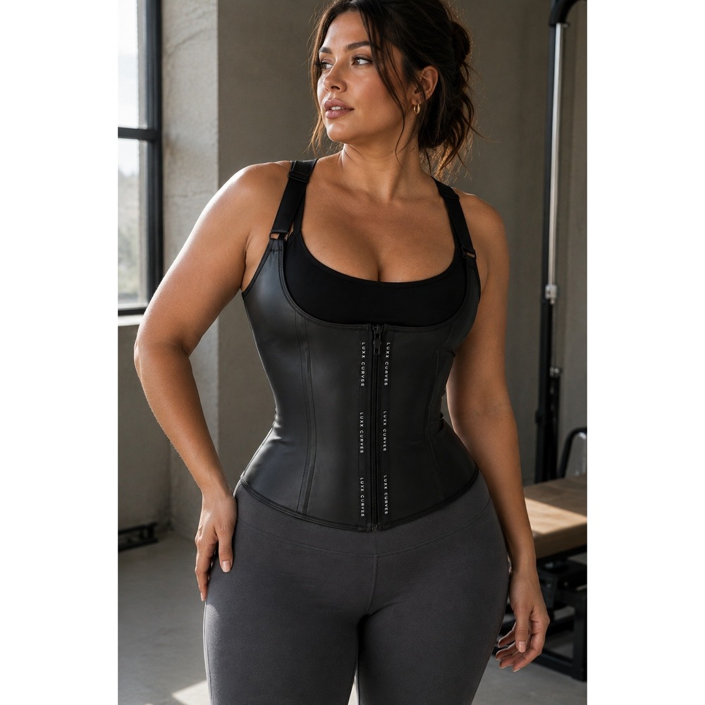 Luxx Curves Natural Latex Waist Trainer Vest Double Compression Black XL